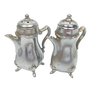 Vintage Nu-Trend By Cory Salt Pepper Shaker Teapot Silver Plate MCM Mid Century